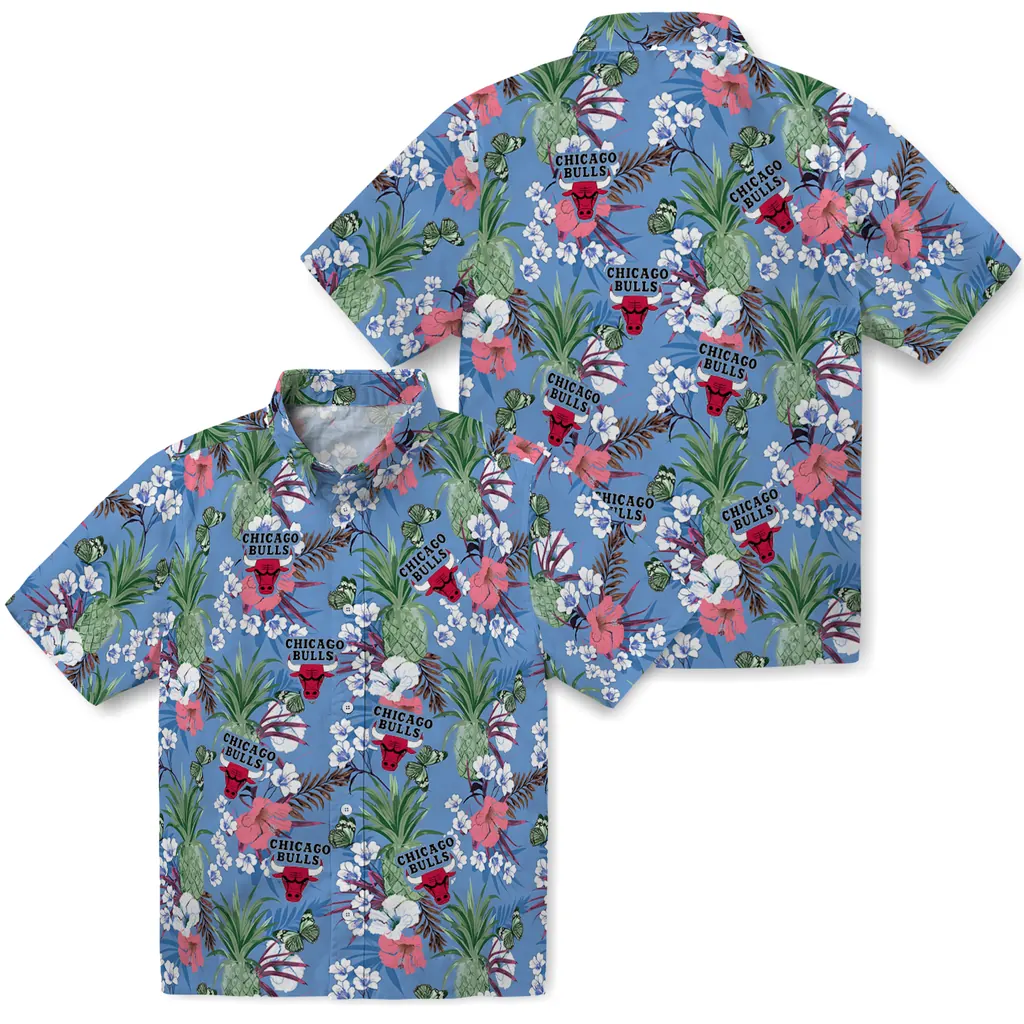 Chicago Bulls Hawaiian Shirt - Pineapple Bouquet chicago bulls pineapple bouquet best sky blue hawaiian shirts high quality