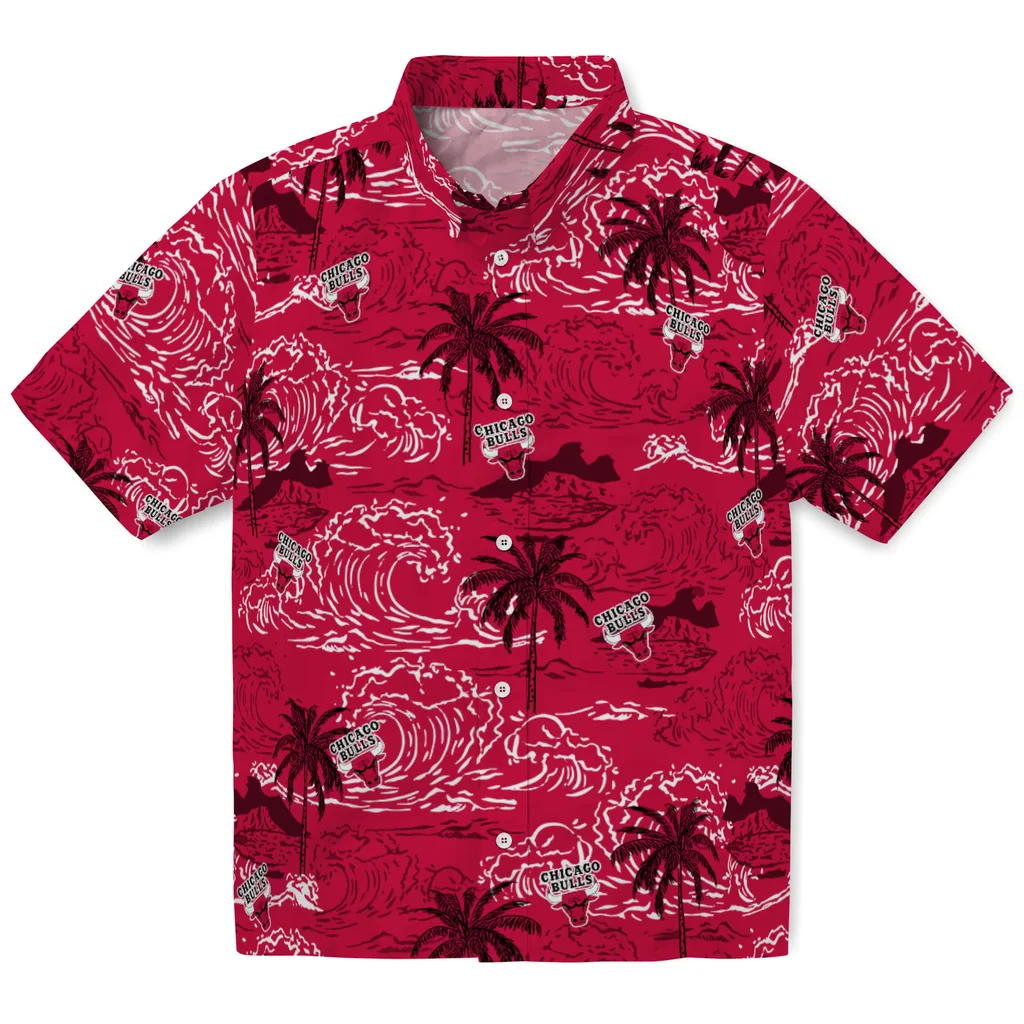 Chicago Bulls Hawaiian Shirt - Wave Palm chicago bulls wave palm red hawaiian shirts best selling
