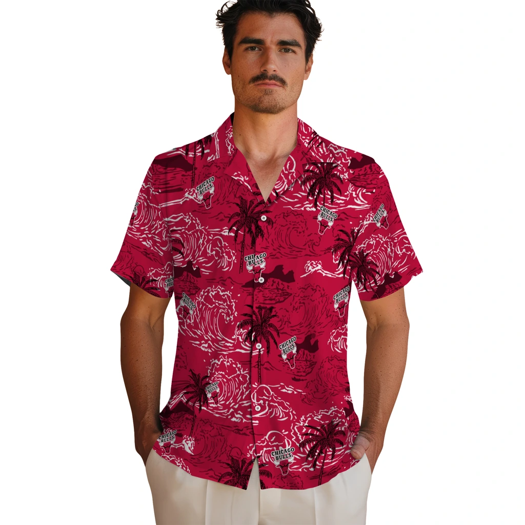 Chicago Bulls Hawaiian Shirt - Wave Palm chicago bulls wave palm red hawaiian shirts fashion forward