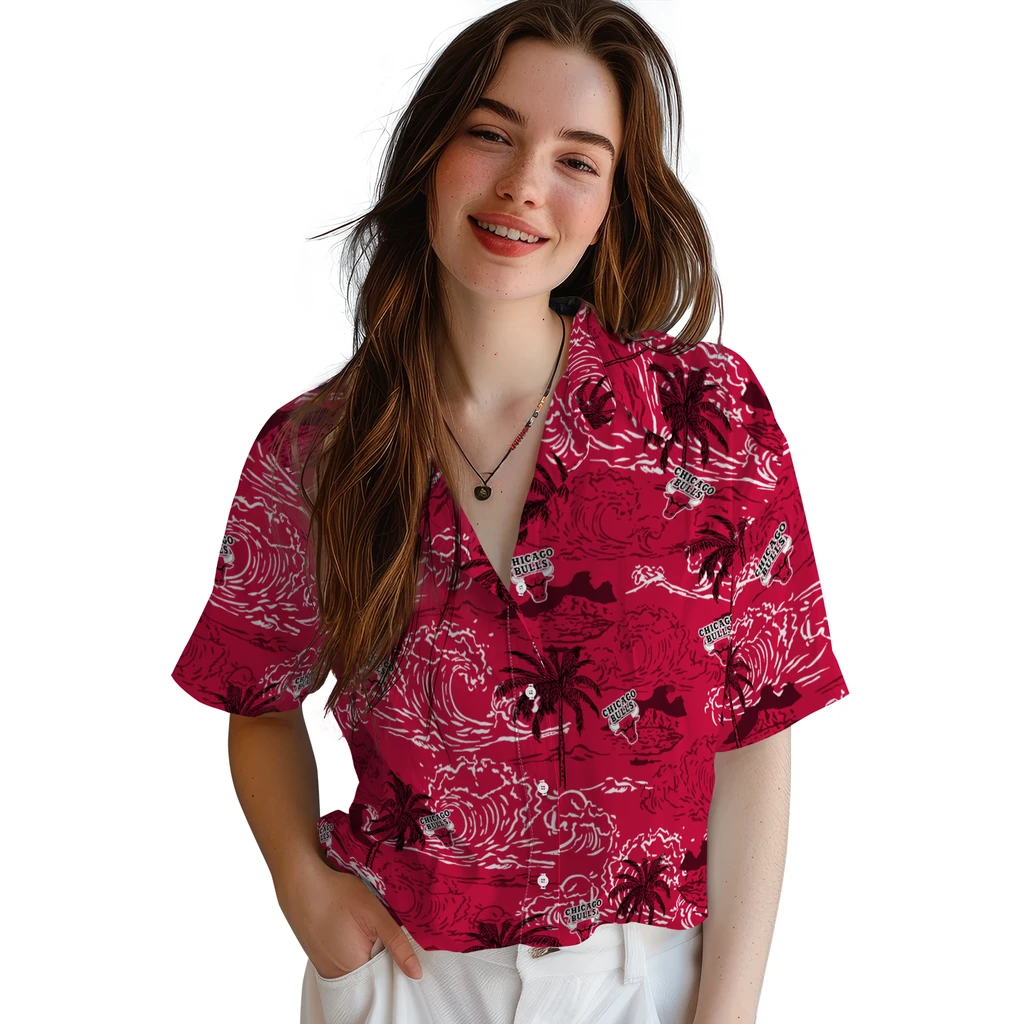Chicago Bulls Hawaiian Shirt - Wave Palm chicago bulls wave palm red hawaiian shirts latest model