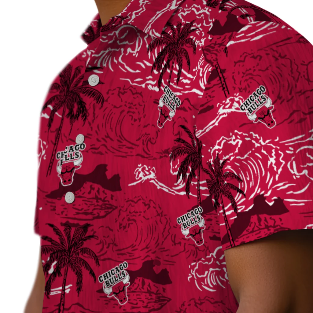 Chicago Bulls Hawaiian Shirt - Wave Palm chicago bulls wave palm red hawaiian shirts trendy