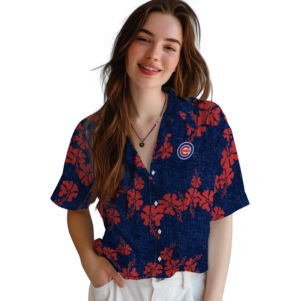 Chicago Cubs Hawaiian Shirt - 50th State Flower chicago cubs hibiscus petals blue hawaiian shirts latest model