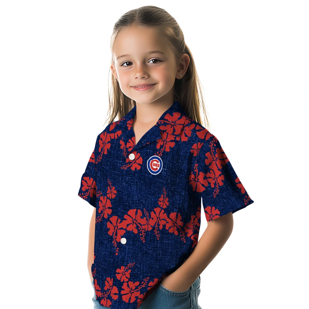Chicago Cubs Hawaiian Shirt - 50th State Flower chicago cubs hibiscus petals blue hawaiian shirts premium grade
