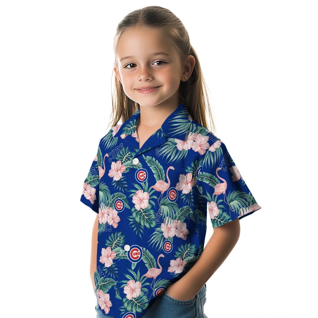 Chicago Cubs Hawaiian Shirt - Flamingo and Hibiscus chicago cubs flamingo palms blue hawaiian shirts premium grade
