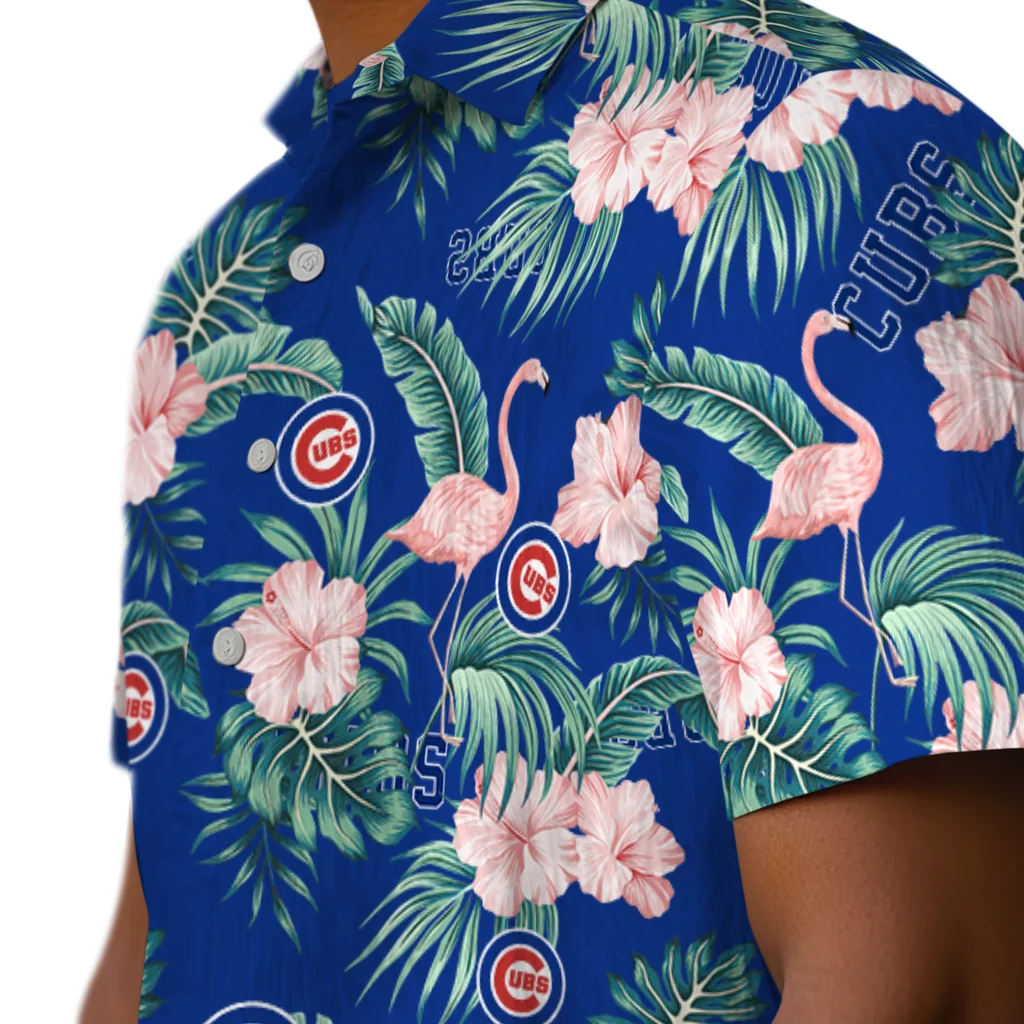 Chicago Cubs Hawaiian Shirt - Flamingo and Hibiscus chicago cubs flamingo palms blue hawaiian shirts trendy