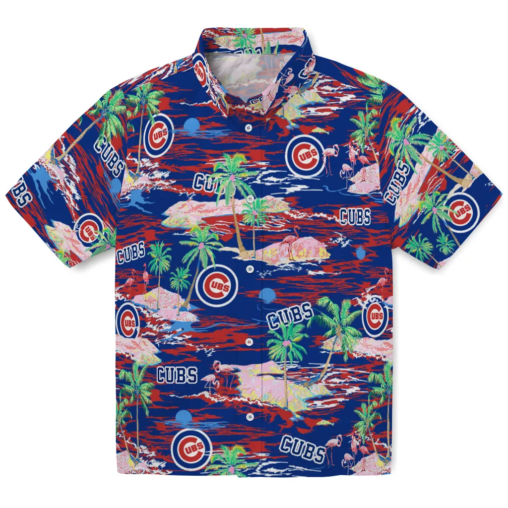 Chicago Cubs Hawaiian Shirt - Hawaii Island chicago cubs flamingo retreat blue hawaiian shirts best selling
