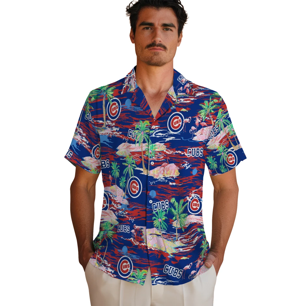 Chicago Cubs Hawaiian Shirt - Hawaii Island chicago cubs flamingo retreat blue hawaiian shirts fashion forward