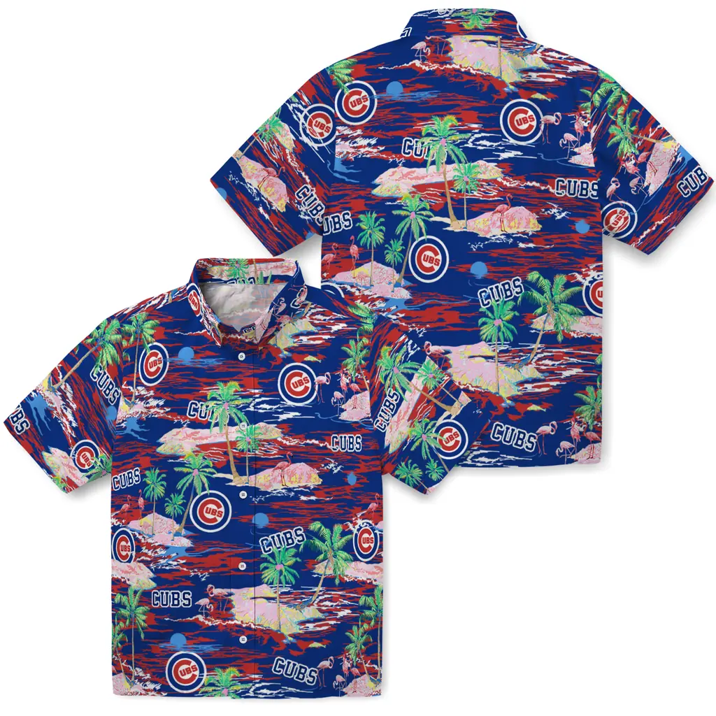 Chicago Cubs Hawaiian Shirt - Hawaii Island chicago cubs flamingo retreat blue hawaiian shirts high quality