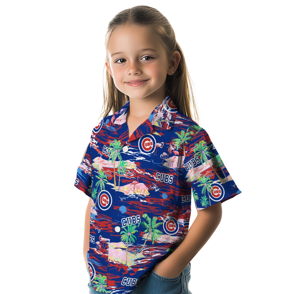 Chicago Cubs Hawaiian Shirt - Hawaii Island chicago cubs flamingo retreat blue hawaiian shirts premium grade