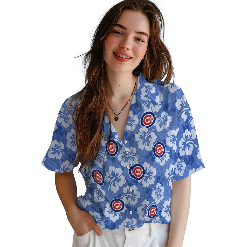 Chicago Cubs Hawaiian Shirt - Hibiscus Cluster chicago cubs hibiscus cluster blue hawaiian shirts latest model