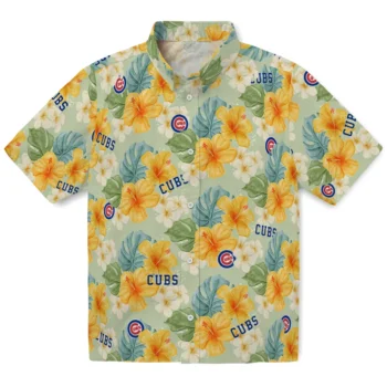 chicago cubs hibiscus mood pale lime yellow hawaiian shirts best selling