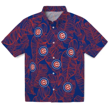 chicago cubs leaf outline blue hawaiian shirts best selling