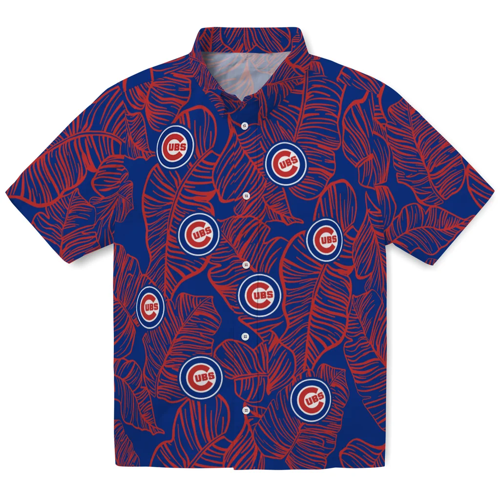 Chicago Cubs Hawaiian Shirt - Leaf Outline chicago cubs leaf outline blue hawaiian shirts best selling