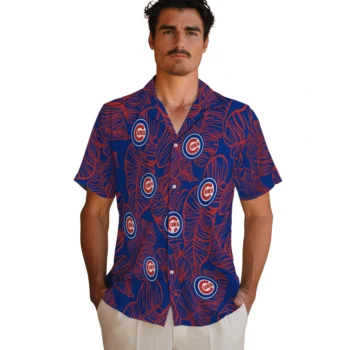 chicago cubs leaf outline blue hawaiian shirts fashion forward