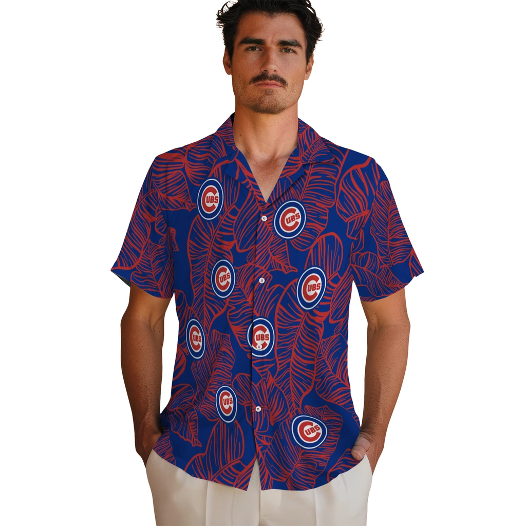 Chicago Cubs Hawaiian Shirt - Leaf Outline chicago cubs leaf outline blue hawaiian shirts fashion forward