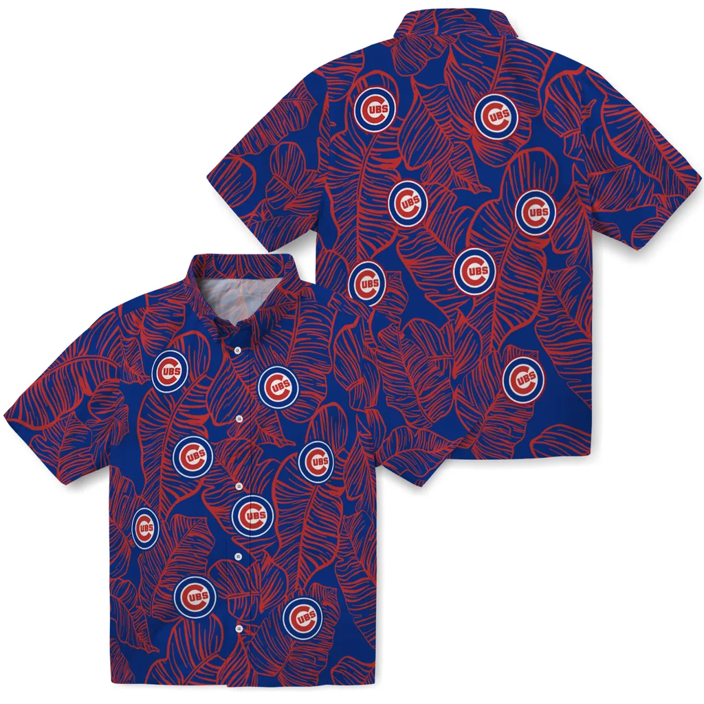 Chicago Cubs Hawaiian Shirt - Leaf Outline chicago cubs leaf outline blue hawaiian shirts high quality