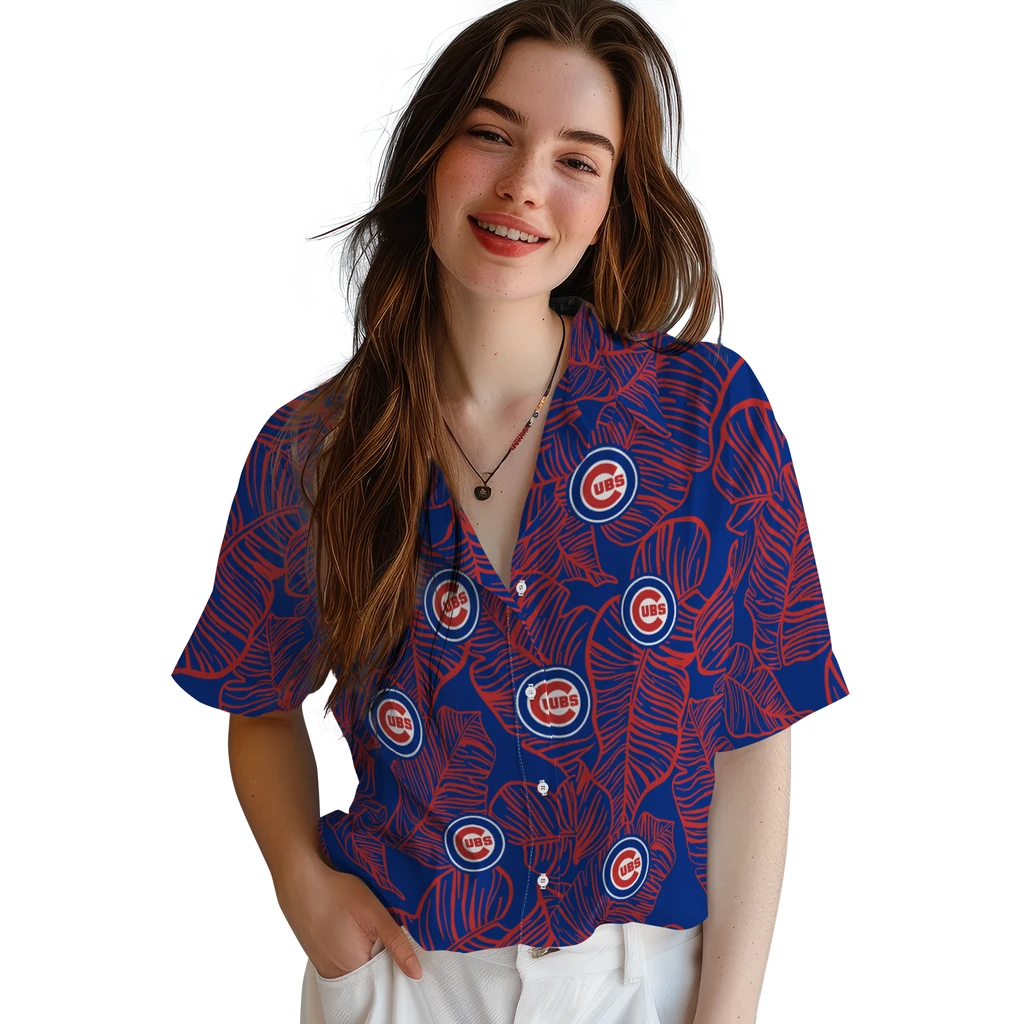 Chicago Cubs Hawaiian Shirt - Leaf Outline chicago cubs leaf outline blue hawaiian shirts latest model