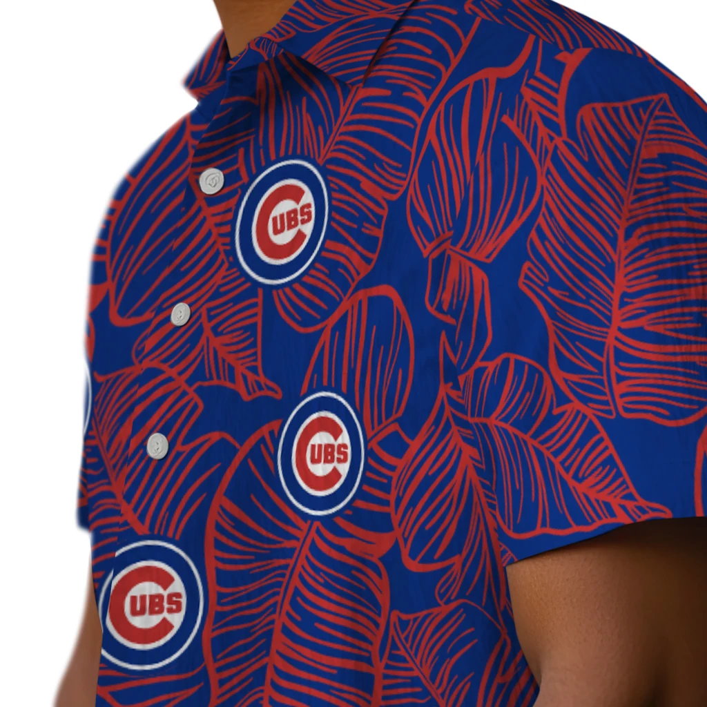 Chicago Cubs Hawaiian Shirt - Leaf Outline chicago cubs leaf outline blue hawaiian shirts trendy
