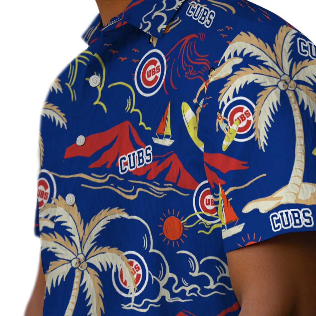 Chicago Cubs Hawaiian Shirt - Palm Tree Island chicago cubs palm tree island blue hawaiian shirts trendy