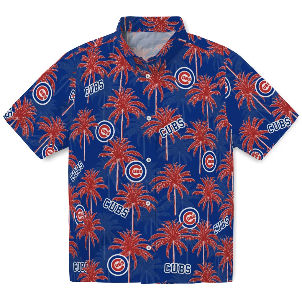 Chicago Cubs Hawaiian Shirt - Palm Tree Motif chicago cubs palm grove blue hawaiian shirts best selling
