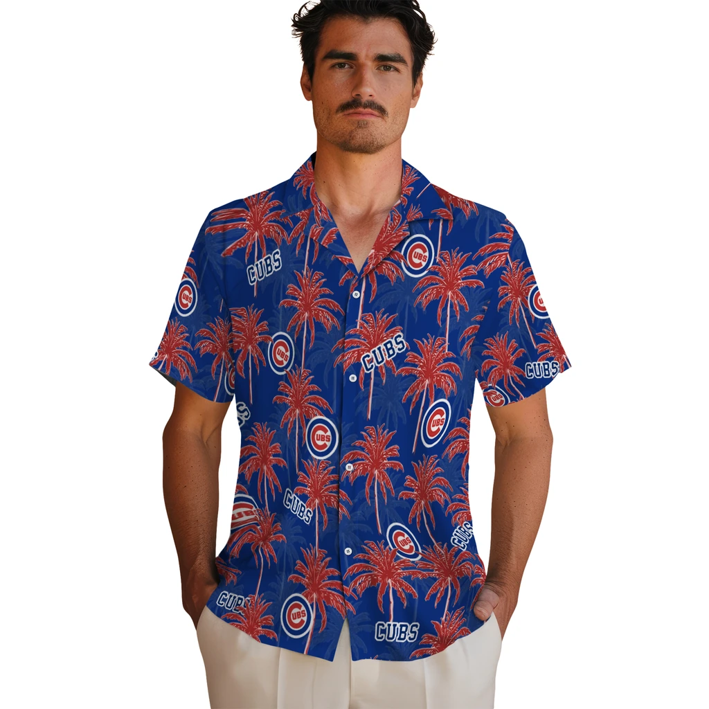 Chicago Cubs Hawaiian Shirt - Palm Tree Motif chicago cubs palm grove blue hawaiian shirts fashion forward