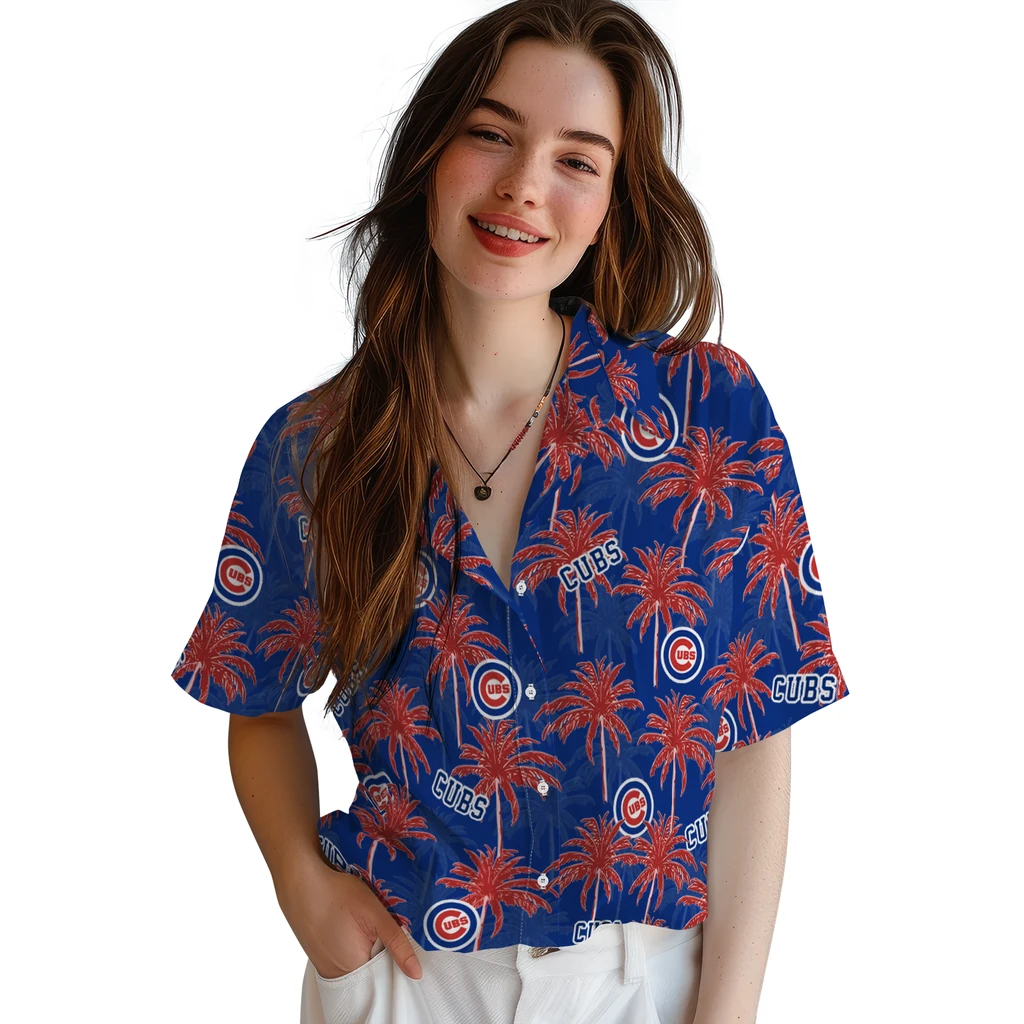 Chicago Cubs Hawaiian Shirt - Palm Tree Motif chicago cubs palm grove blue hawaiian shirts latest model