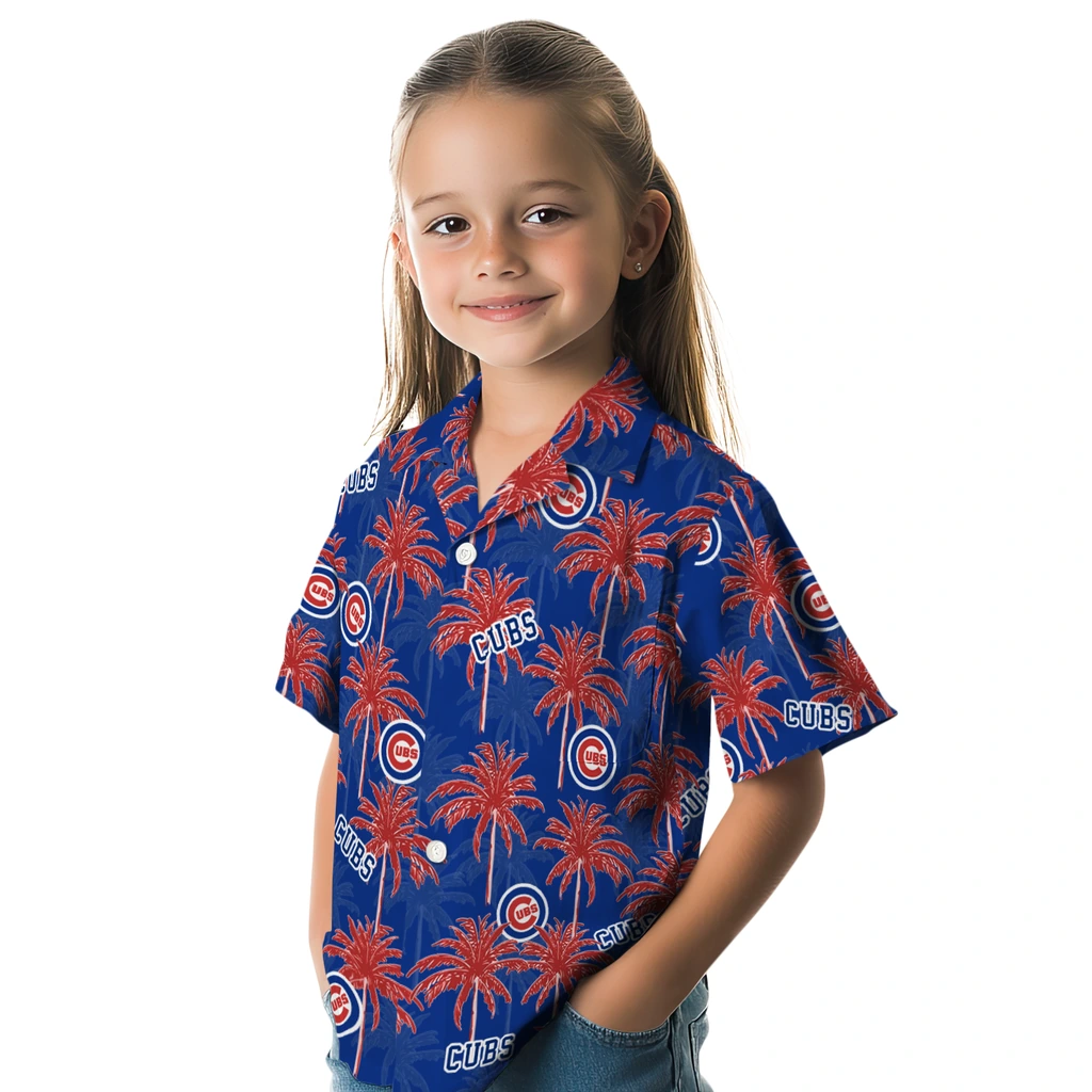 Chicago Cubs Hawaiian Shirt - Palm Tree Motif chicago cubs palm grove blue hawaiian shirts premium grade