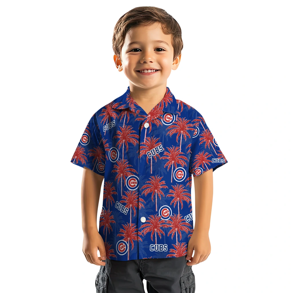 Chicago Cubs Hawaiian Shirt - Palm Tree Motif chicago cubs palm grove blue hawaiian shirts top rated