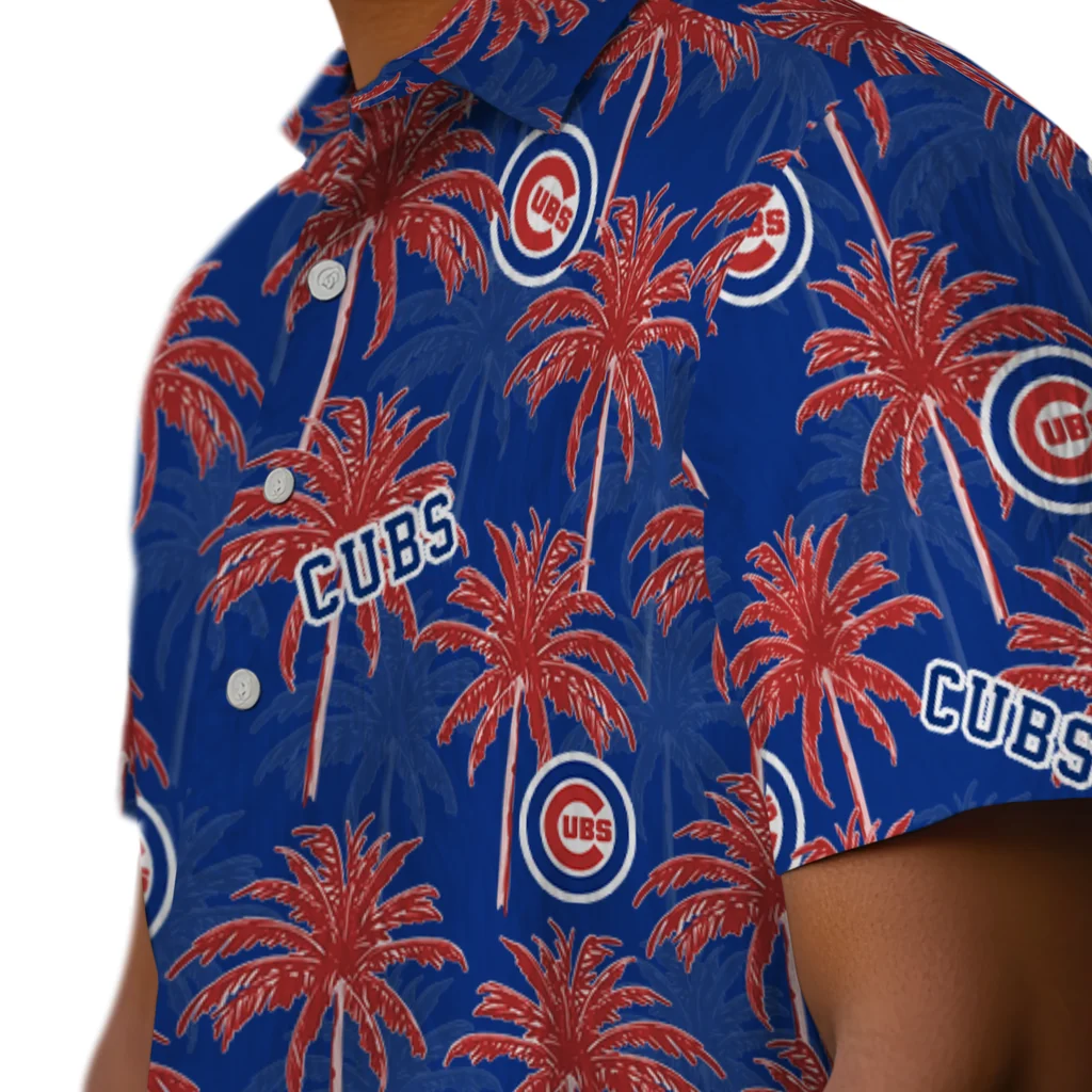 Chicago Cubs Hawaiian Shirt - Palm Tree Motif chicago cubs palm grove blue hawaiian shirts trendy
