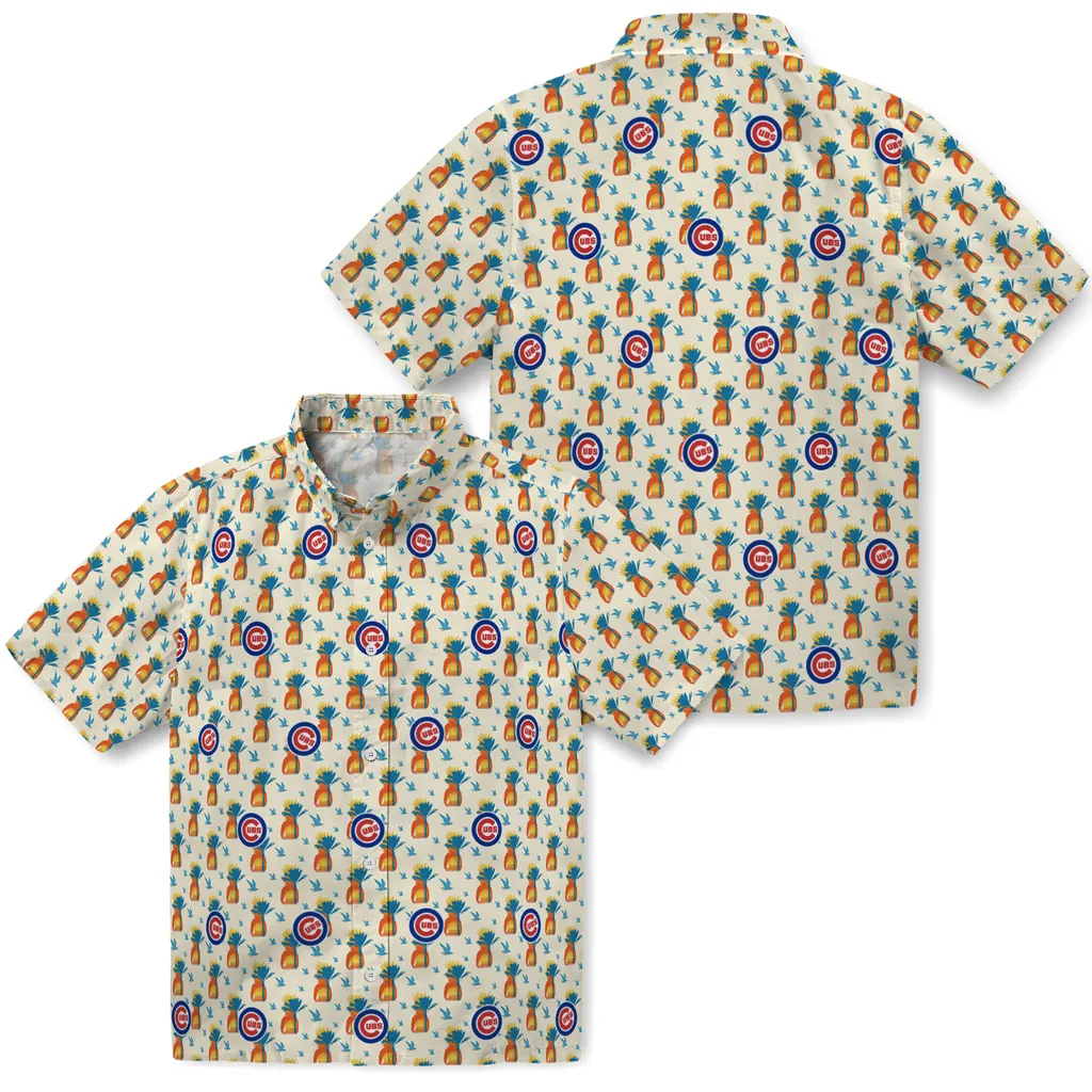 Chicago Cubs Hawaiian Shirt - Pineapple Delight chicago cubs pineapple delight beige hawaiian shirts high quality