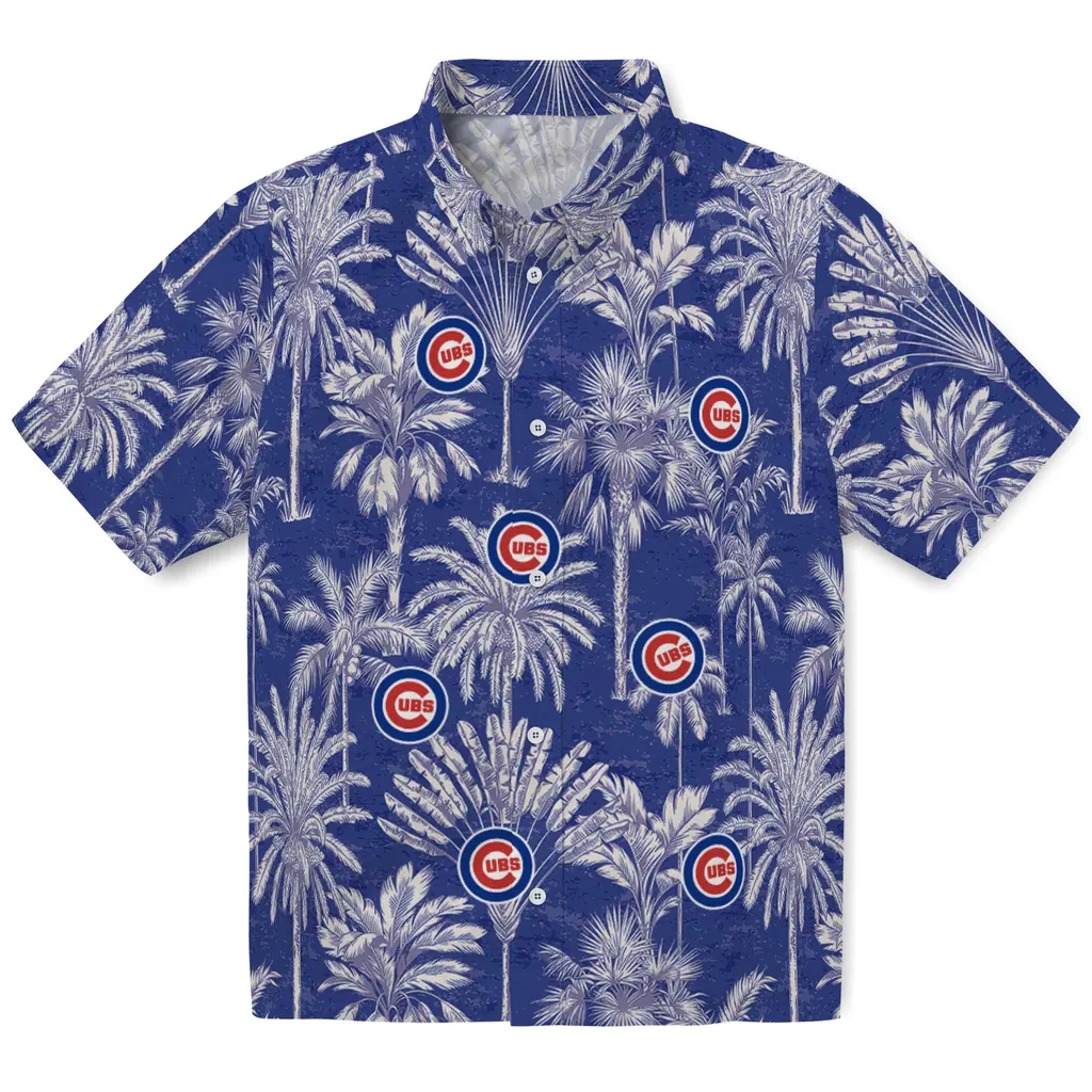 Chicago Cubs Hawaiian Shirt - Vintage Palm Tree chicago cubs palm shadows blue hawaiian shirts best selling