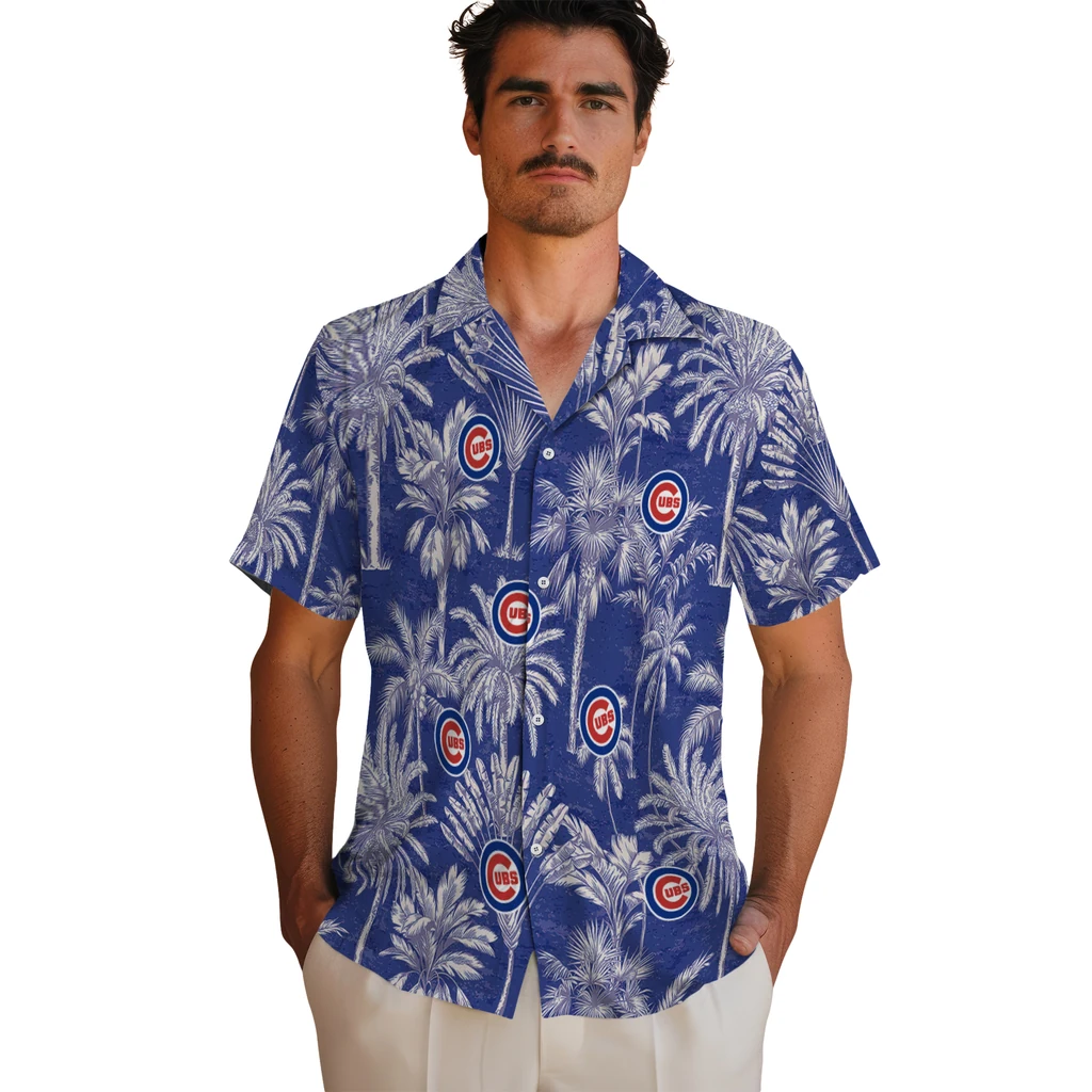Chicago Cubs Hawaiian Shirt - Vintage Palm Tree chicago cubs palm shadows blue hawaiian shirts fashion forward