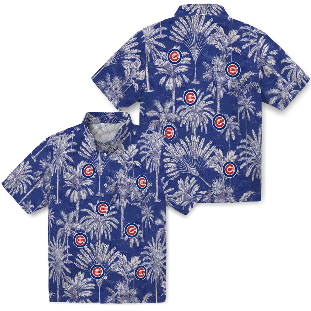 Chicago Cubs Hawaiian Shirt - Vintage Palm Tree chicago cubs palm shadows blue hawaiian shirts high quality