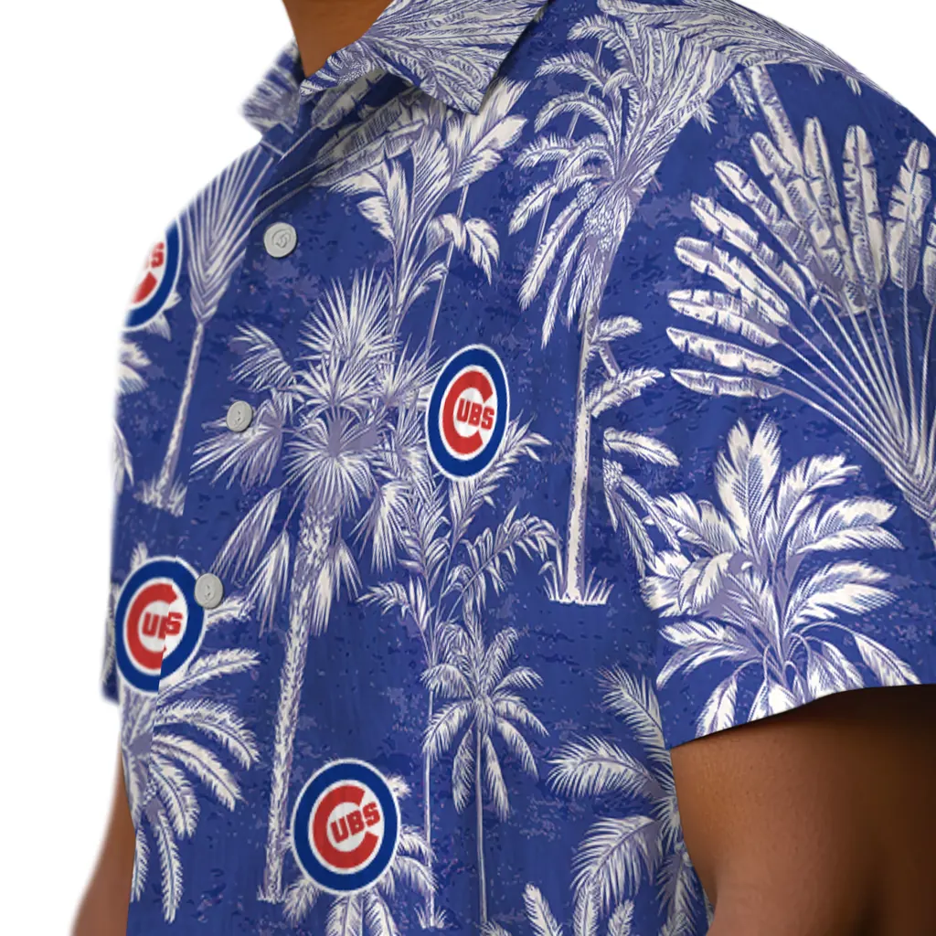 Chicago Cubs Hawaiian Shirt - Vintage Palm Tree chicago cubs palm shadows blue hawaiian shirts trendy