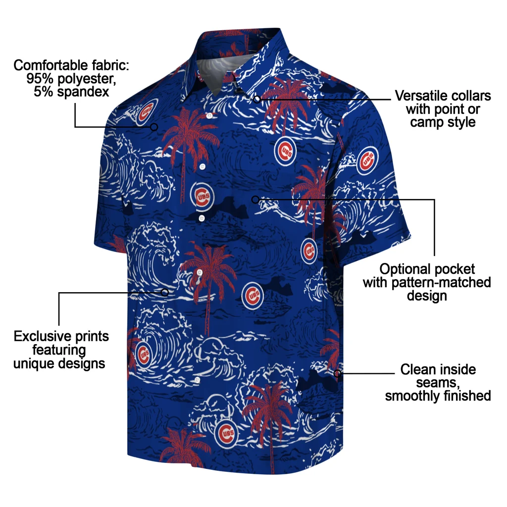 Chicago Cubs Hawaiian Shirt - Wave Palm chicago cubs wave palm blue hawaiian shirts new arrival
