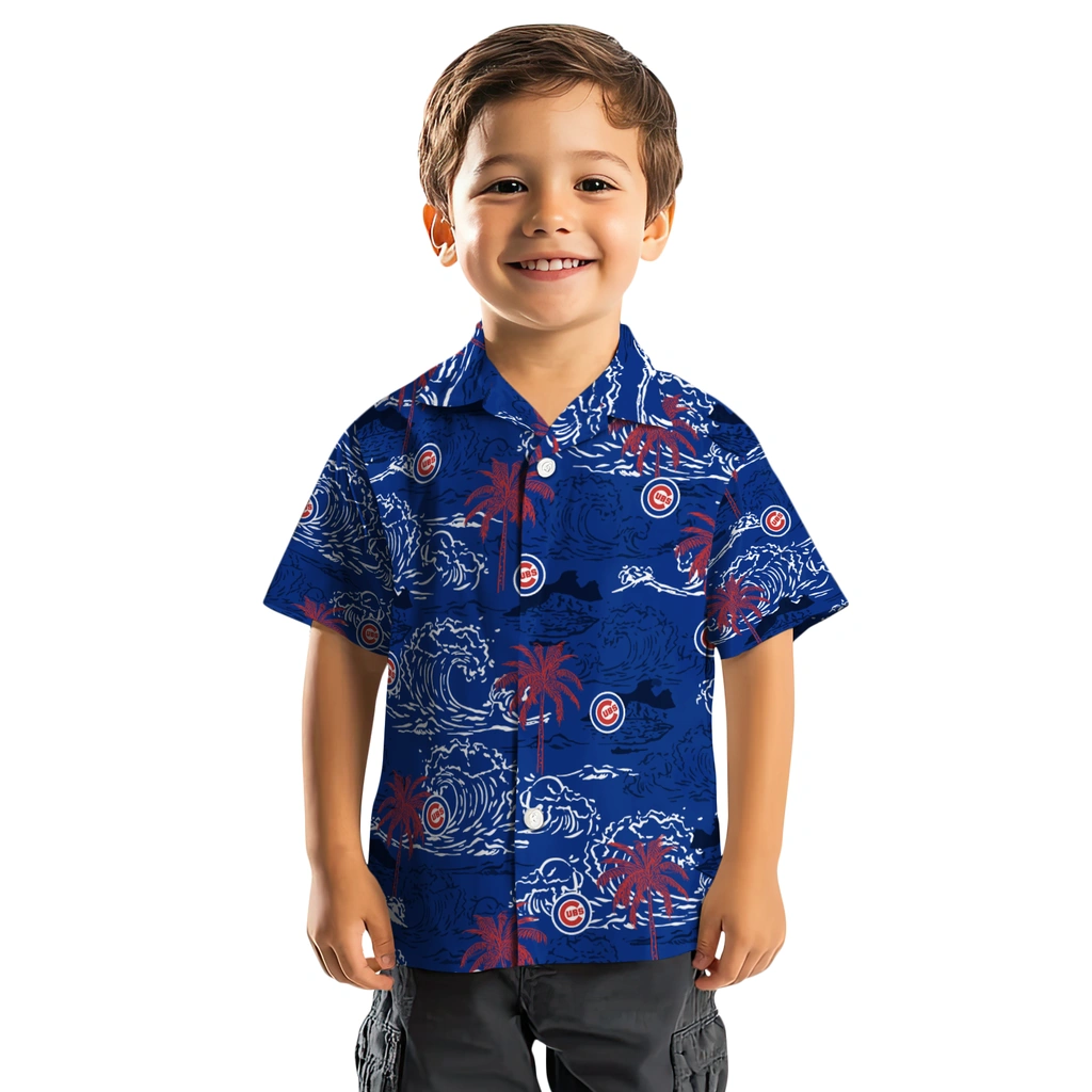 Chicago Cubs Hawaiian Shirt - Wave Palm chicago cubs wave palm blue hawaiian shirts top rated
