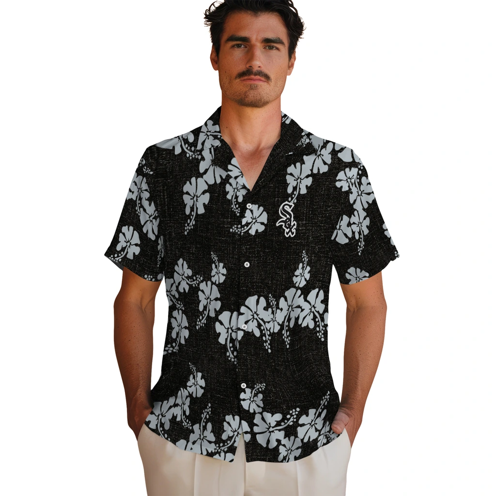 Chicago White Sox Hawaiian Shirt - 50th State Flower chicago white sox hibiscus petals black hawaiian shirts fashion forward