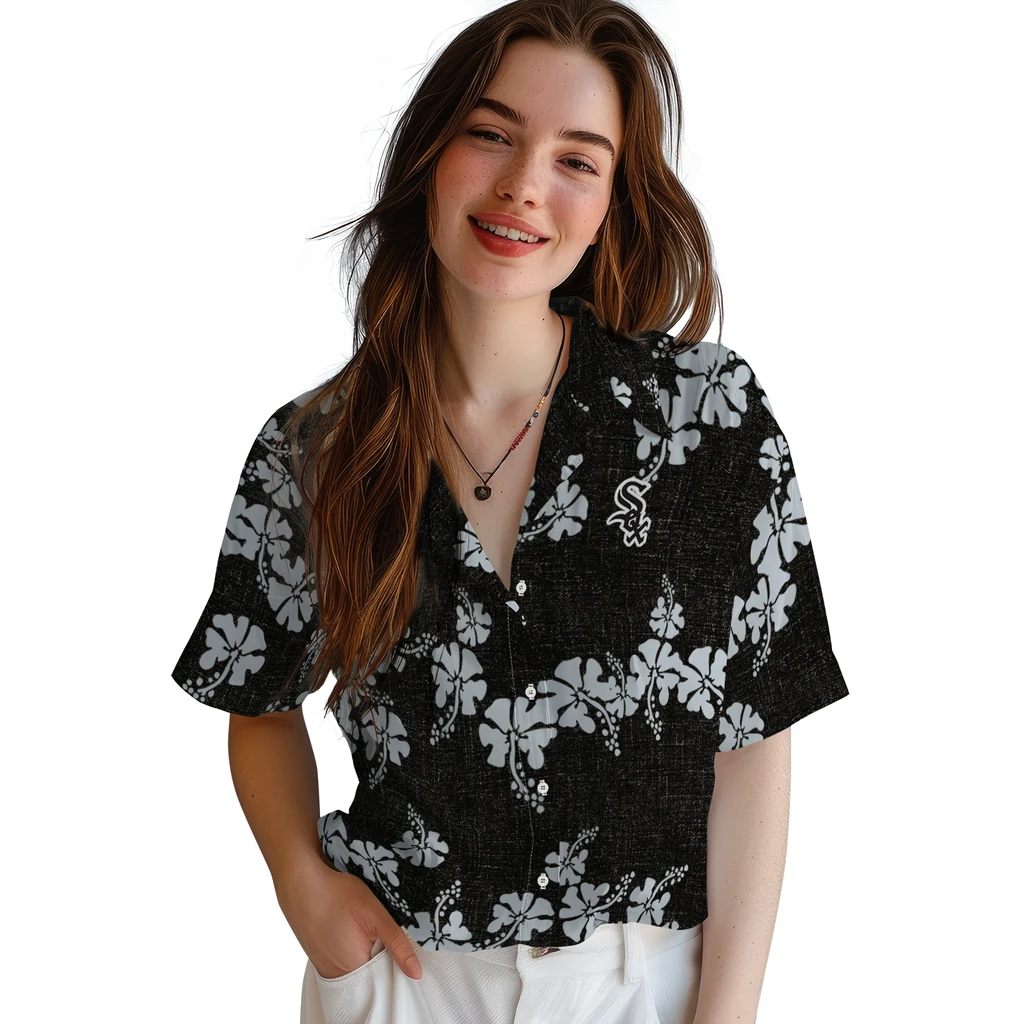 Chicago White Sox Hawaiian Shirt - 50th State Flower chicago white sox hibiscus petals black hawaiian shirts latest model
