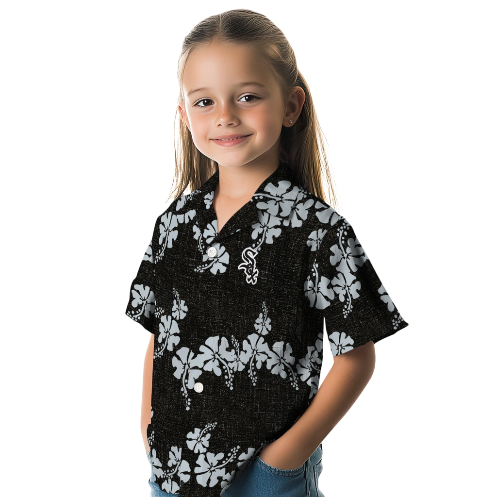 Chicago White Sox Hawaiian Shirt - 50th State Flower chicago white sox hibiscus petals black hawaiian shirts premium grade