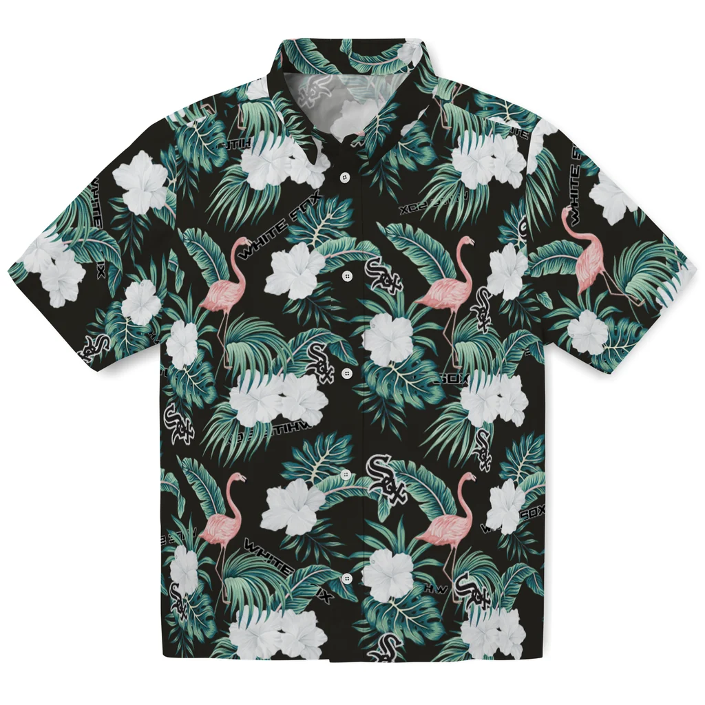 Chicago White Sox Hawaiian Shirt - Flamingo and Hibiscus chicago white sox flamingo palms black hawaiian shirts best selling
