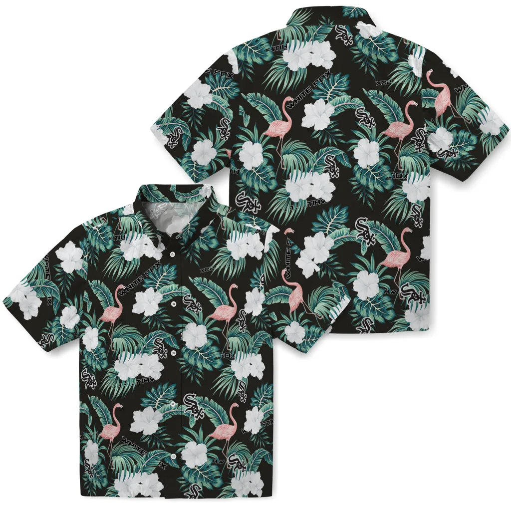 Chicago White Sox Hawaiian Shirt - Flamingo and Hibiscus chicago white sox flamingo palms black hawaiian shirts high quality