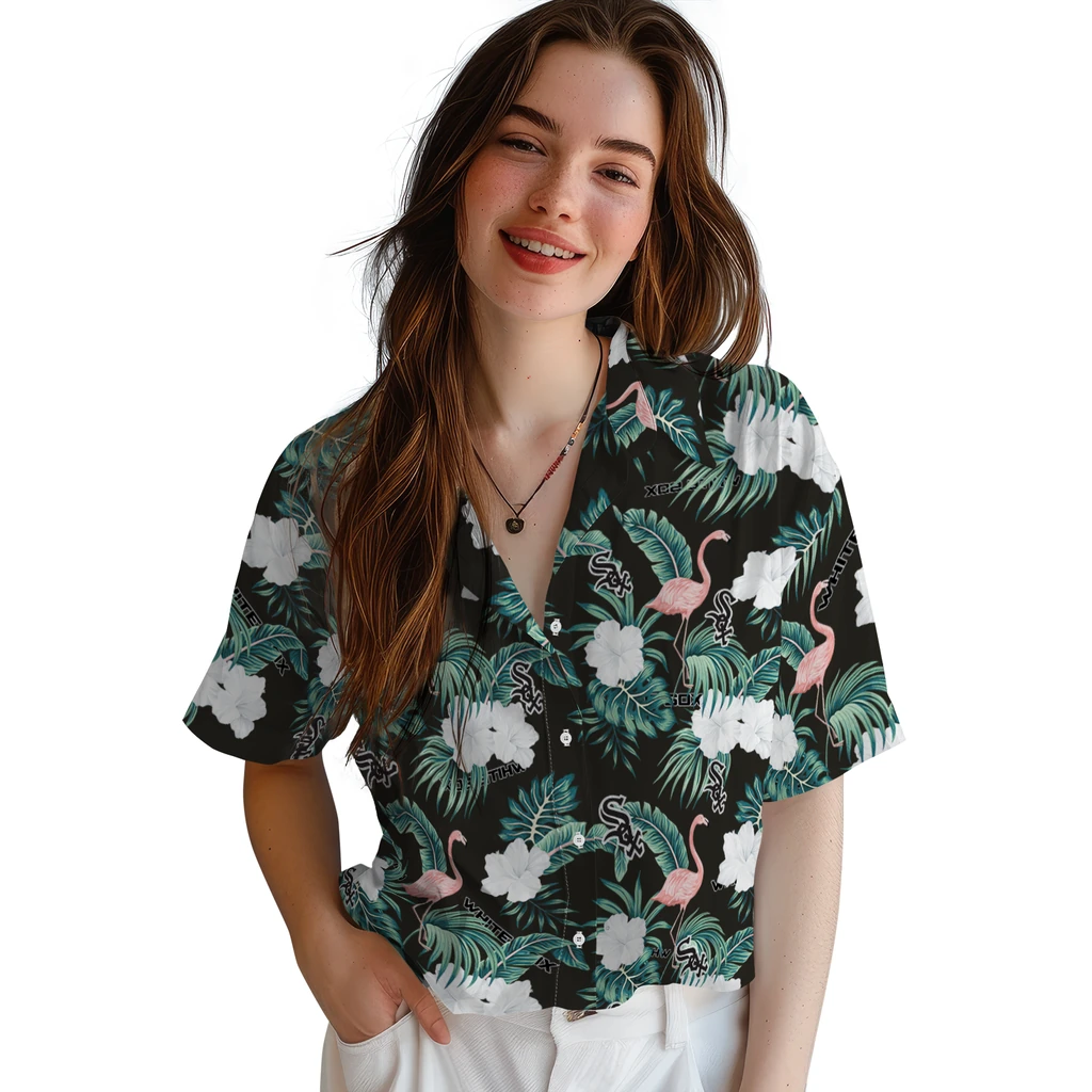Chicago White Sox Hawaiian Shirt - Flamingo and Hibiscus chicago white sox flamingo palms black hawaiian shirts latest model