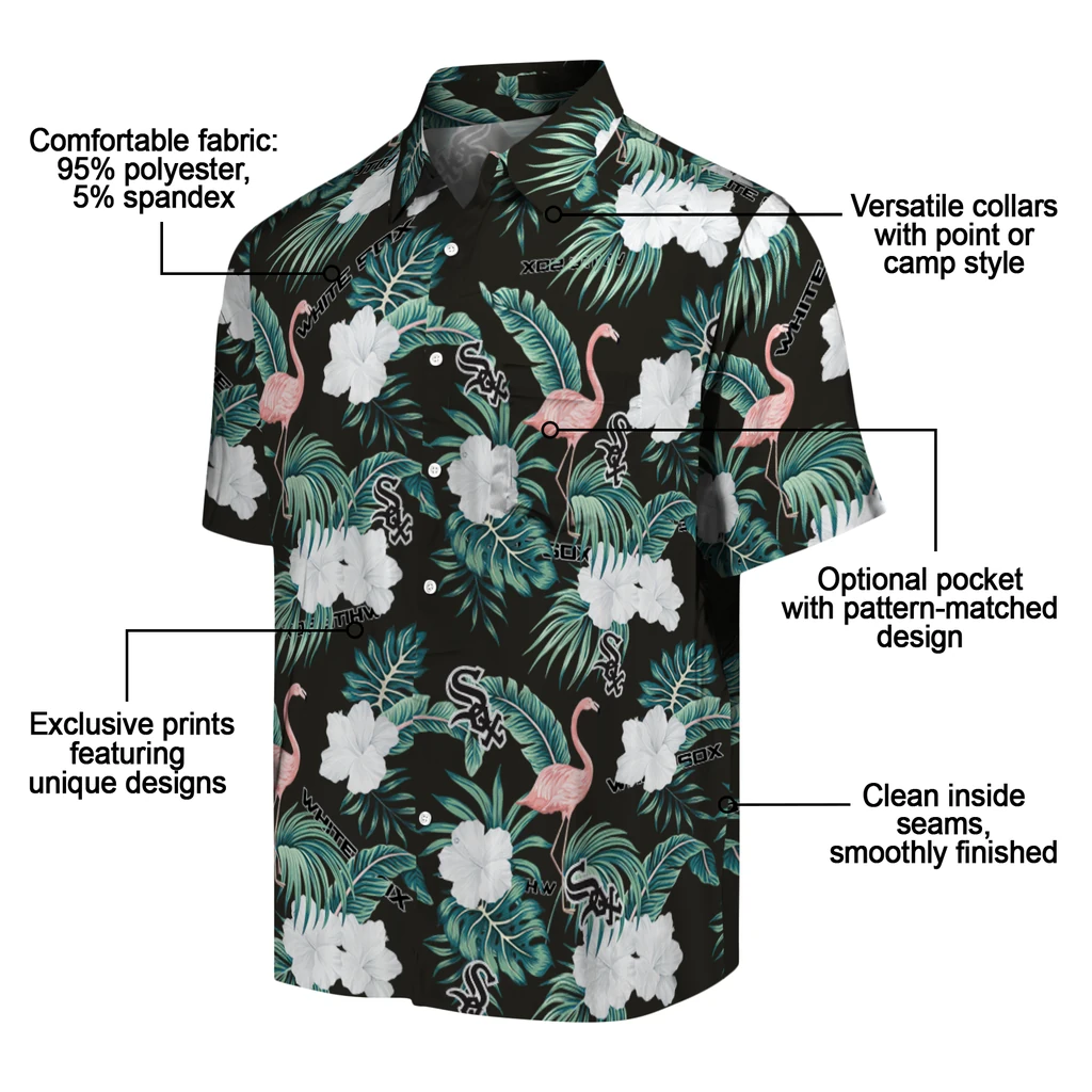 Chicago White Sox Hawaiian Shirt - Flamingo and Hibiscus chicago white sox flamingo palms black hawaiian shirts new arrival