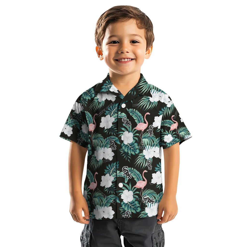 Chicago White Sox Hawaiian Shirt - Flamingo and Hibiscus chicago white sox flamingo palms black hawaiian shirts top rated