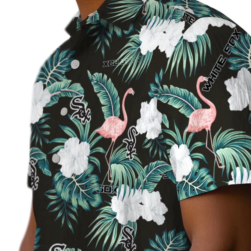 Chicago White Sox Hawaiian Shirt - Flamingo and Hibiscus chicago white sox flamingo palms black hawaiian shirts trendy