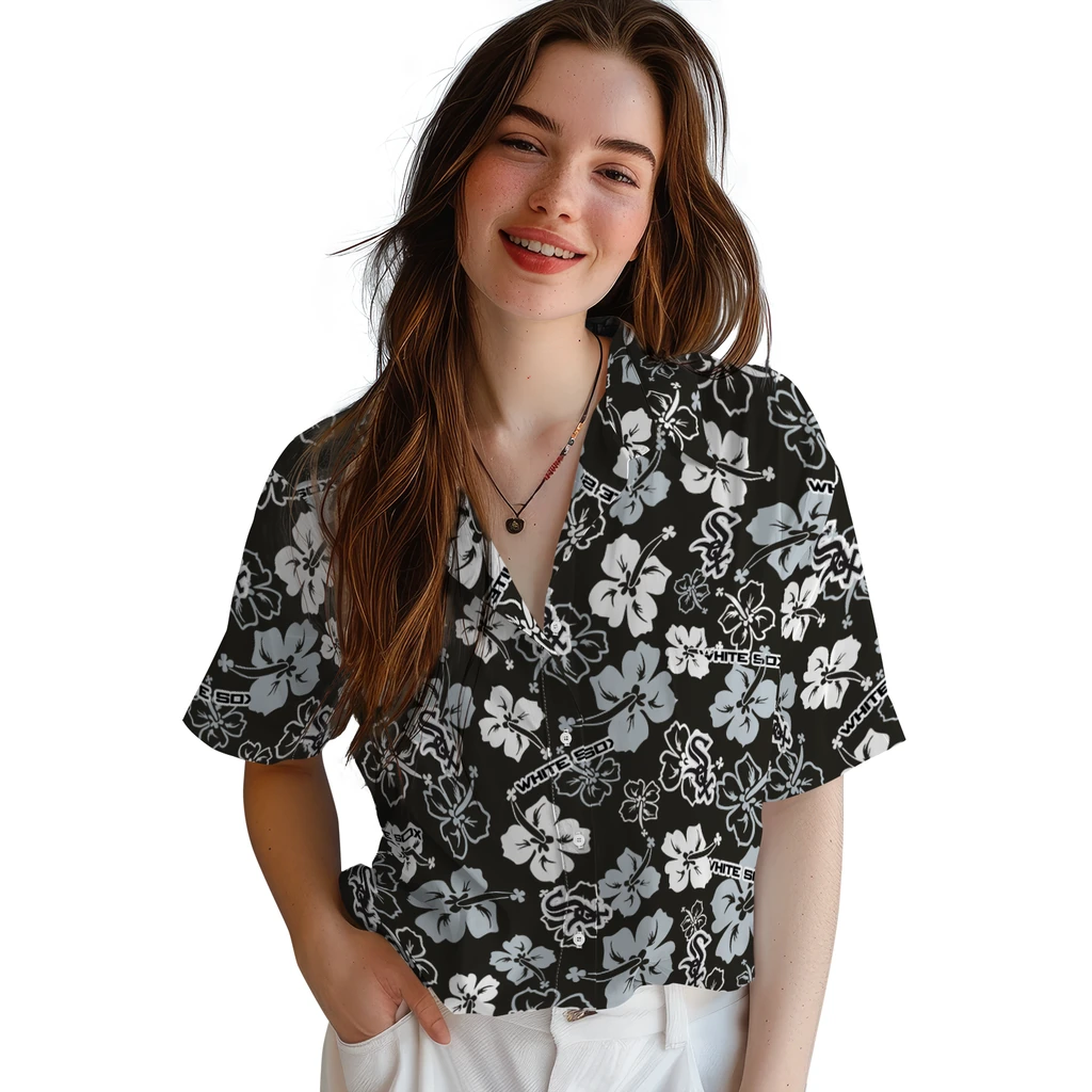Chicago White Sox Hawaiian Shirt - Hibiscus Flower Design chicago white sox hibiscus bloom black hawaiian shirts latest model