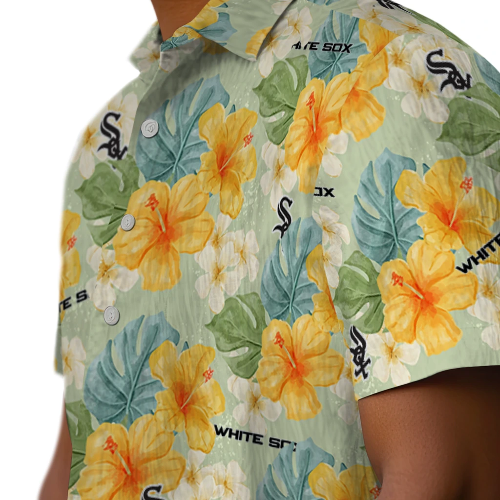 Chicago White Sox Hawaiian Shirt - Hibiscus Mood chicago white sox hibiscus mood pale lime yellow hawaiian shirts trendy