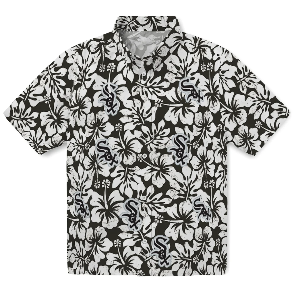 Chicago White Sox Hawaiian Shirt - Hibiscus Motif chicago white sox hibiscus motif black white hawaiian shirts best selling