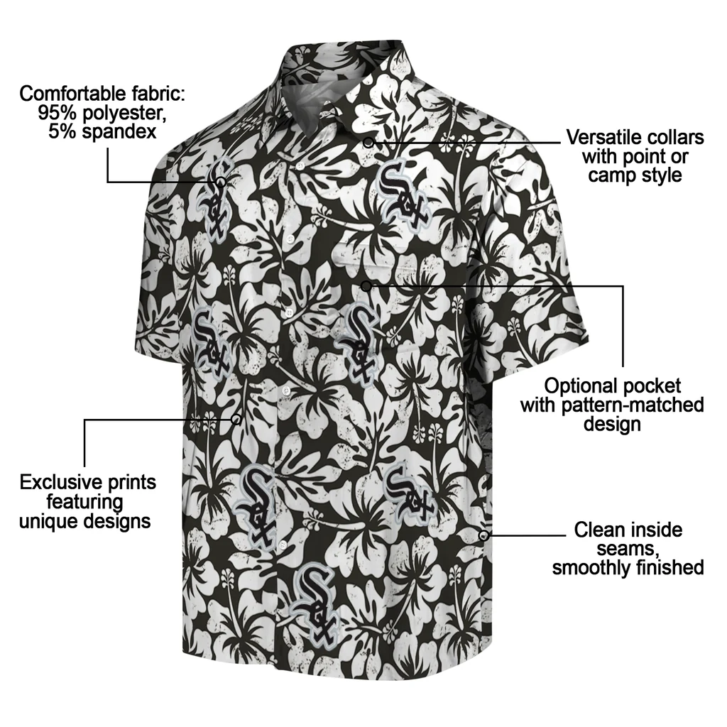 Chicago White Sox Hawaiian Shirt - Hibiscus Motif chicago white sox hibiscus motif black white hawaiian shirts new arrival