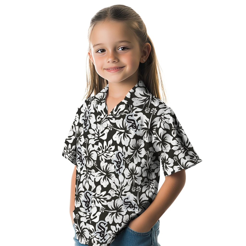 Chicago White Sox Hawaiian Shirt - Hibiscus Motif chicago white sox hibiscus motif black white hawaiian shirts premium grade